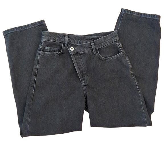 Collusion ASOS 90s Baggy Dad Crossover Waistband Washed Black Straight Jeans - Picture 1 of 3